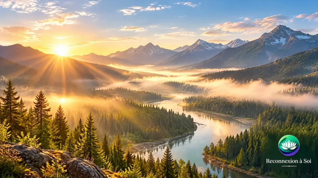 Grand paysage lumineux et lever de soleil pour apaiser la dépendance affective.